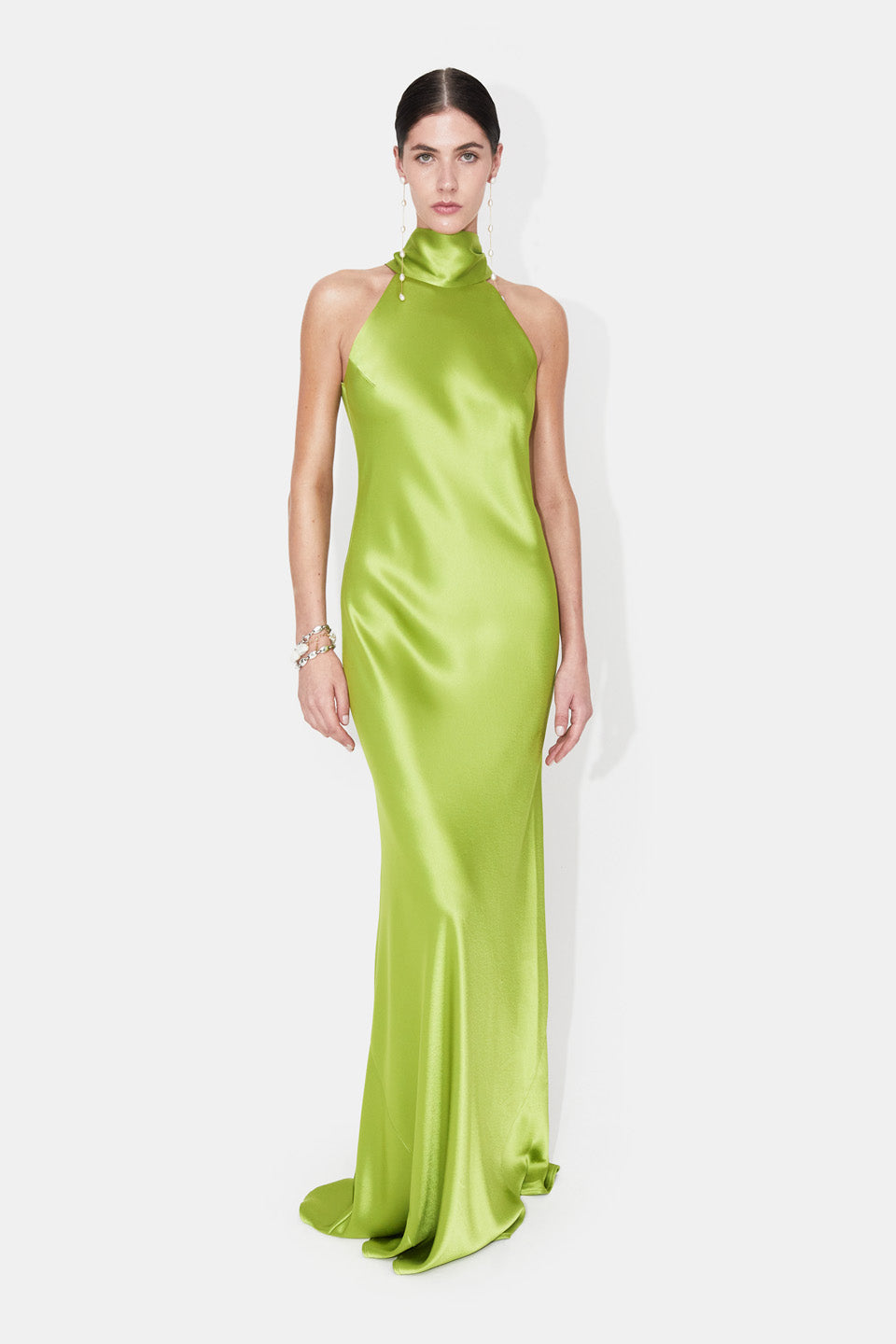 Satin Sienna Dress - Lime Leaf